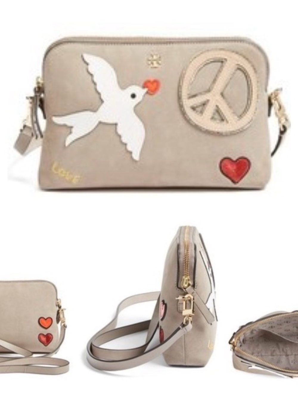 Tory Burch Beige Patchwork Dove & Peace Crossbody NWOT